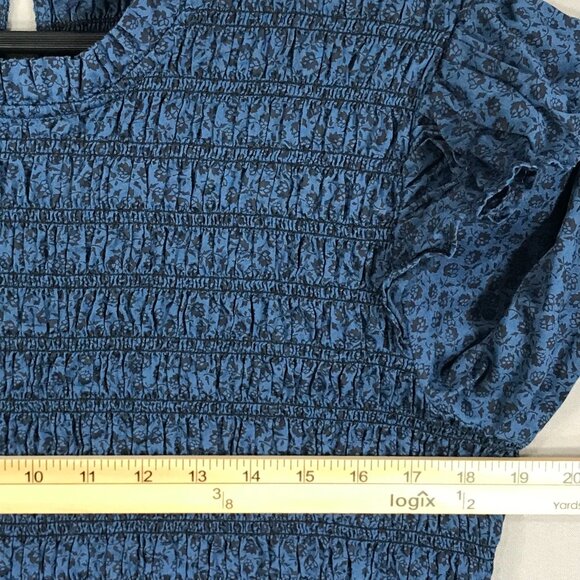 GAP Dress Women's XL Blue Floral Pullover Mini Smocked Ruffle Sleeve Pockets - Picture 13 of 16